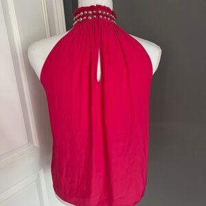 pink size small blouse with beads around neck
